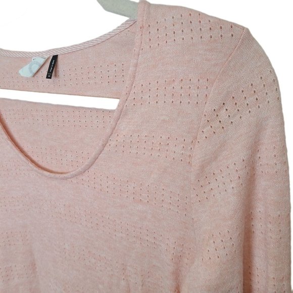 Anthropologie Akemi+Kin Womens XS Pink Perforated Pointelle Long Sleeves Shirt - Picture 5 of 8